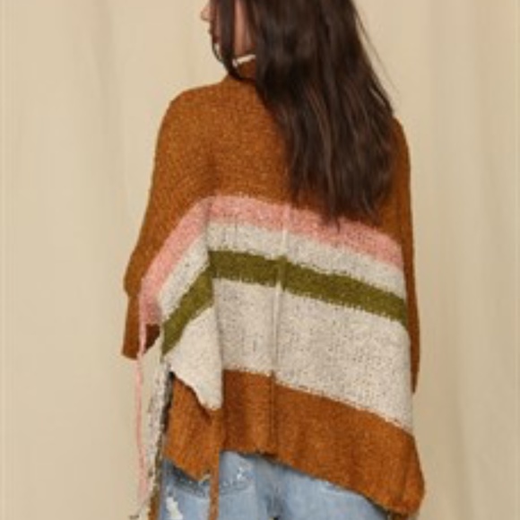 Last 1! NWT Boho fringe striped poncho Sweater - Picture 4 of 9
